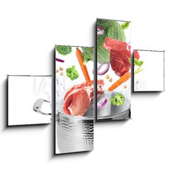 Obraz 4D tydln - 120 x 90 cm F_IB320560675 - Many different ingredients falling into pot on white background. Delicious recipe