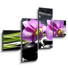 Obraz 4D tydln - 120 x 90 cm F_IB32225654 - Oriental spa with orchid with and green plant on zen stones