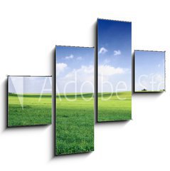 Obraz tydln 4D - 120 x 90 cm F_IB3256956 - russia summer landscape - green fileds, the blue sky and white c - rusk letn krajina