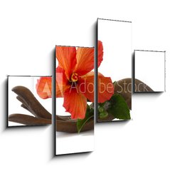 Obraz tydln 4D - 120 x 90 cm F_IB33085231 - Red hibiscus on a wooden hand statuette