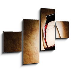 Obraz 4D tydln - 120 x 90 cm F_IB33098888 - Red Wine glass and Bottle