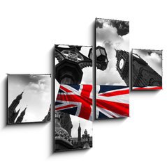 Obraz tydln 4D - 120 x 90 cm F_IB34366190 - Big Ben with colorful flag of England, London, UK - Big Ben s barevn vlajky Anglie, Londn, Velk Britnie