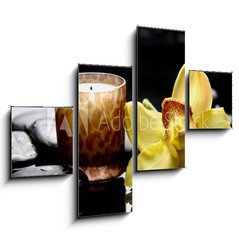 Obraz tydln 4D - 120 x 90 cm F_IB34861680 - aromatherapy candle and zen stones with yellow orchid reflection