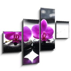 Obraz 4D tydln - 120 x 90 cm F_IB34882612 - Two orchid and black stone with reflection