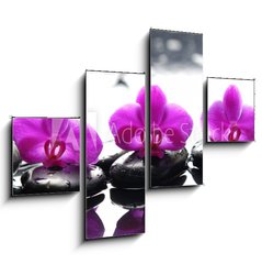 Obraz 4D tydln - 120 x 90 cm F_IB35871082 - Three zen stones and three orchids with reflection