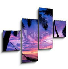 Obraz 4D tydln - 120 x 90 cm F_IB37335757 - Beautiful Vacation Sunset, Hammock Silhouette with Palm Trees