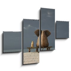 Obraz 4D tydln - 120 x 90 cm F_IB37592738 - elephant and dog sit on a beach