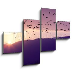 Obraz 4D tydln - 120 x 90 cm F_IB37700640 - Flock of Birds Flying at the Sunset above Mountian at the sunset