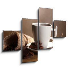 Obraz 4D tydln - 120 x 90 cm F_IB38114292 - cup of hot chocolate, cinnamon sticks, nuts and chocolate