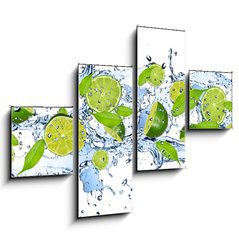 Obraz 4D tydln - 120 x 90 cm F_IB38602855 - Fresh limes in water splash,isolated on white background