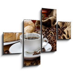 Obraz 4D tydln - 120 x 90 cm F_IB39147231 - coffee cup with croissant