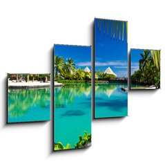 Obraz 4D tydln - 120 x 90 cm F_IB39219849 - Tropical resort with a green lagoon and palm trees