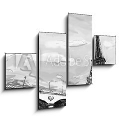 Obraz 4D tydln - 120 x 90 cm F_IB40124370 - Parisian streets -Eiffel Tower illustration - Pask ulice