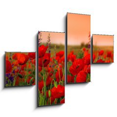 Obraz 4D tydln - 120 x 90 cm F_IB40720767 - Field of poppies on a sunset