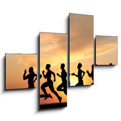 Obraz 4D tydln - 120 x 90 cm F_IB41044614 - Marathon, black silhouettes of runners on the sunset