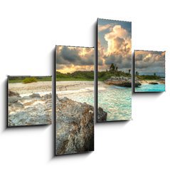 Obraz tydln 4D - 120 x 90 cm F_IB41177940 - Caribbean beach in Mexico at sunset