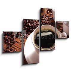 Obraz 4D tydln - 120 x 90 cm F_IB41409158 - Coffee cup with burlap sack of roasted beans