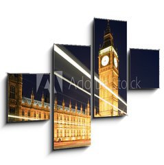 Obraz tydln 4D - 120 x 90 cm F_IB4170127 - Big Ben in London at night against blue sky. London traffic