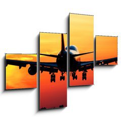 Obraz 4D tydln - 120 x 90 cm F_IB41906530 - Plane landing by sunrise - Pistn letadla po vchodu slunce