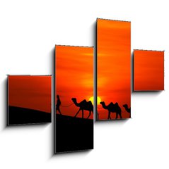 Obraz 4D tydln - 120 x 90 cm F_IB42832651 - camel caravan sillhouette with sunset - camel caravan sillhouette se zpadem slunce