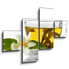 Obraz 4D tydln - 120 x 90 cm F_IB42891884 - cup of green tea with jasmine flowers isolated on white