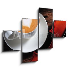 Obraz 4D tydln - 120 x 90 cm F_IB42963214 - Latte art and violin on wooden table