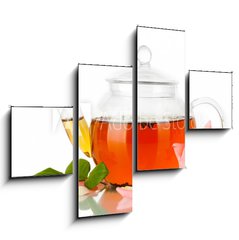 Obraz 4D tydln - 120 x 90 cm F_IB43208895 - teapot of tea with rose isolated on white