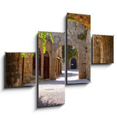 Obraz 4D tydln - 120 x 90 cm F_IB43877162 - Medieval arched street in the old town of Rhodes, Greece - Stedovk obloukov ulice ve starm mst Rhodos v ecku