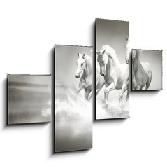 Obraz 4D tydln - 120 x 90 cm F_IB44040199 - Herd of white horses running through water
