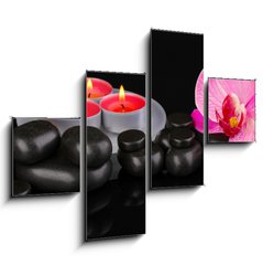 Obraz 4D tydln - 120 x 90 cm F_IB44325294 - Spa stones with orchid flower and candles isolated on black