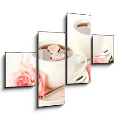 Obraz 4D tydln - 120 x 90 cm F_IB45200948 - cups of tea with roses on white wooden table