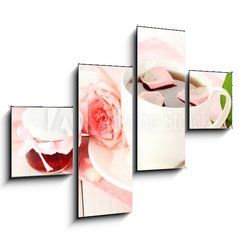Obraz 4D tydln - 120 x 90 cm F_IB45499429 - cup of tea with roses and jam on white wooden table