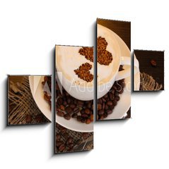 Obraz   Latte on wooden table on brown background, 120 x 90 cm