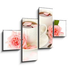 Obraz 4D tydln - 120 x 90 cm F_IB46461060 - cups of tea with roses isolated on white