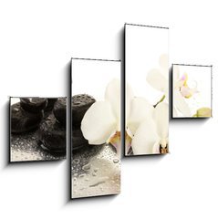Obraz 4D tydln - 120 x 90 cm F_IB47301655 - Spa stones and orchid flowers, isolated on white.