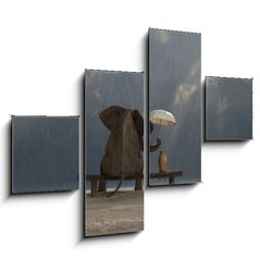 Obraz 4D tydln - 120 x 90 cm F_IB48939769 - elephant and dog sit under the rain - slon a pes sed pod d隝