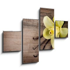 Obraz 4D tydln - 120 x 90 cm F_IB49329668 - Vanilla Pods and Flower over Wooden Background