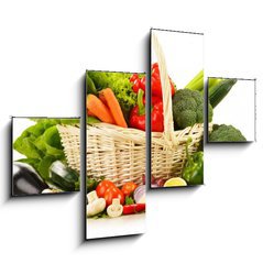 Obraz 4D tydln - 120 x 90 cm F_IB49405968 - raw vegetables in wicker basket isolated on white - surov zelenina v proutnm koi izolovanch na blm