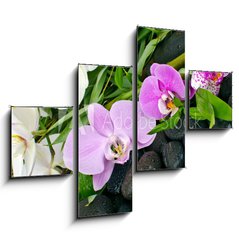 Obraz 4D tydln - 120 x 90 cm F_IB50426664 - Wellness Concept: orchids, bamboo, stone, water