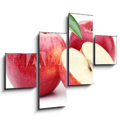 Obraz 4D tydln - 120 x 90 cm F_IB50507014 - Red apple with leaf and slice.