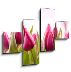 Obraz 4D tydln - 120 x 90 cm F_IB51930622 - Fresh Tulips with Dew Drops