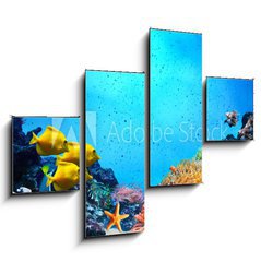 Obraz   Underwater scene. Coral reef, fish groups in clear ocean water, 120 x 90 cm