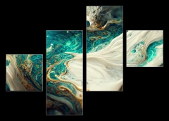 Obraz 4D tydln - 120 x 90 cm F_IB538117667 - Spectacular image of teal and white liquid ink churning together, with a realistic texture and great quality for abstract concept. Digital art 3D illustration.