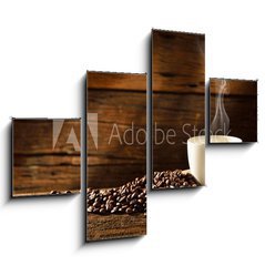 Obraz 4D tydln - 120 x 90 cm F_IB54604060 - Coffee cup and coffee beans on old wooden background