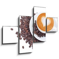 Obraz 4D tydln - 120 x 90 cm F_IB54856879 - A cup of cafe latte and coffee beans on white