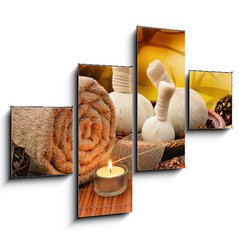 Obraz 4D tydln - 120 x 90 cm F_IB55741777 - Massage background with rolled towel, spa balls and candlelight