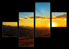 Obraz 4D tydln - 120 x 90 cm F_IB569569643 - Beautiful sun set with sweet clouds between mountains