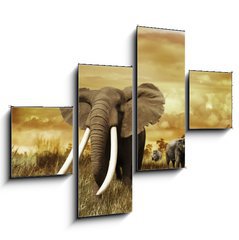 Obraz   Elephants At Sunset, 120 x 90 cm