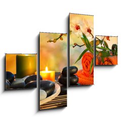 Obraz 4D tydln - 120 x 90 cm F_IB59390339 - preparation for massage in orange lights and black stones