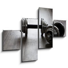 Obraz 4D tydln - 120 x 90 cm F_IB60282461 - dumbells on wooden floor